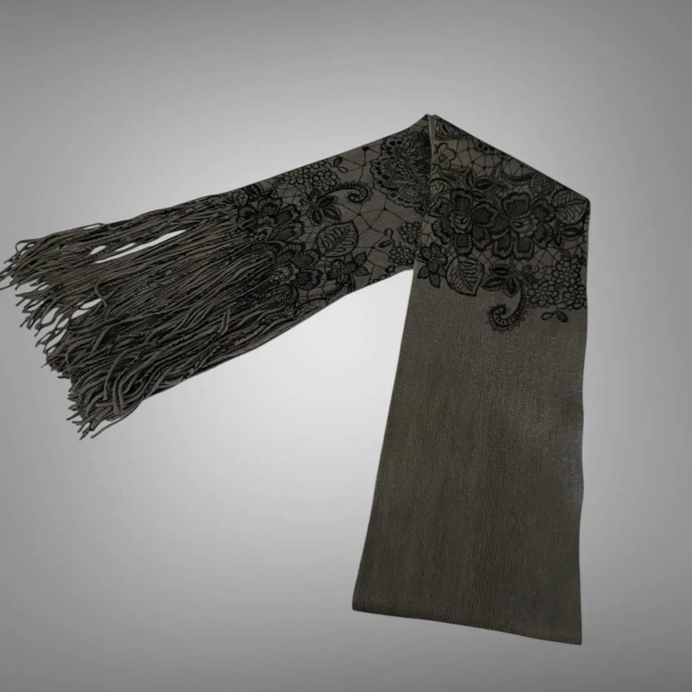 Jessica Simpson Black Lace Fringe Boho Shawl Scarf NWT